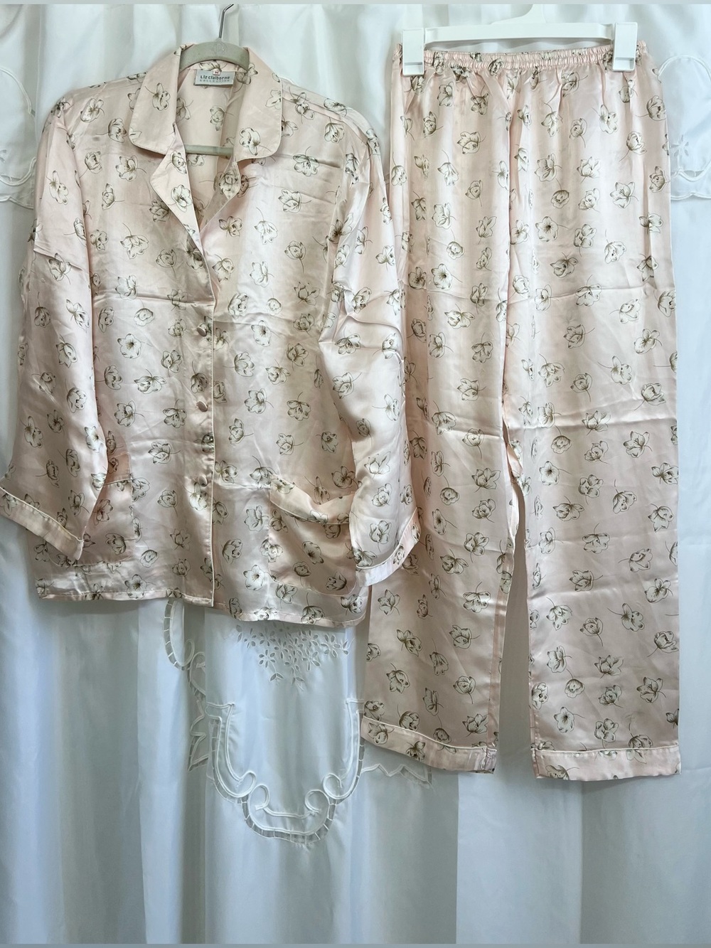 Vintage Liz Claiborne Collection 100% Silk Floral Pajama Set Pink M